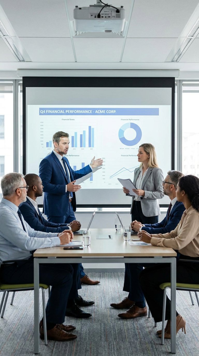 Diverse accounting team presenting Q4 financial performance