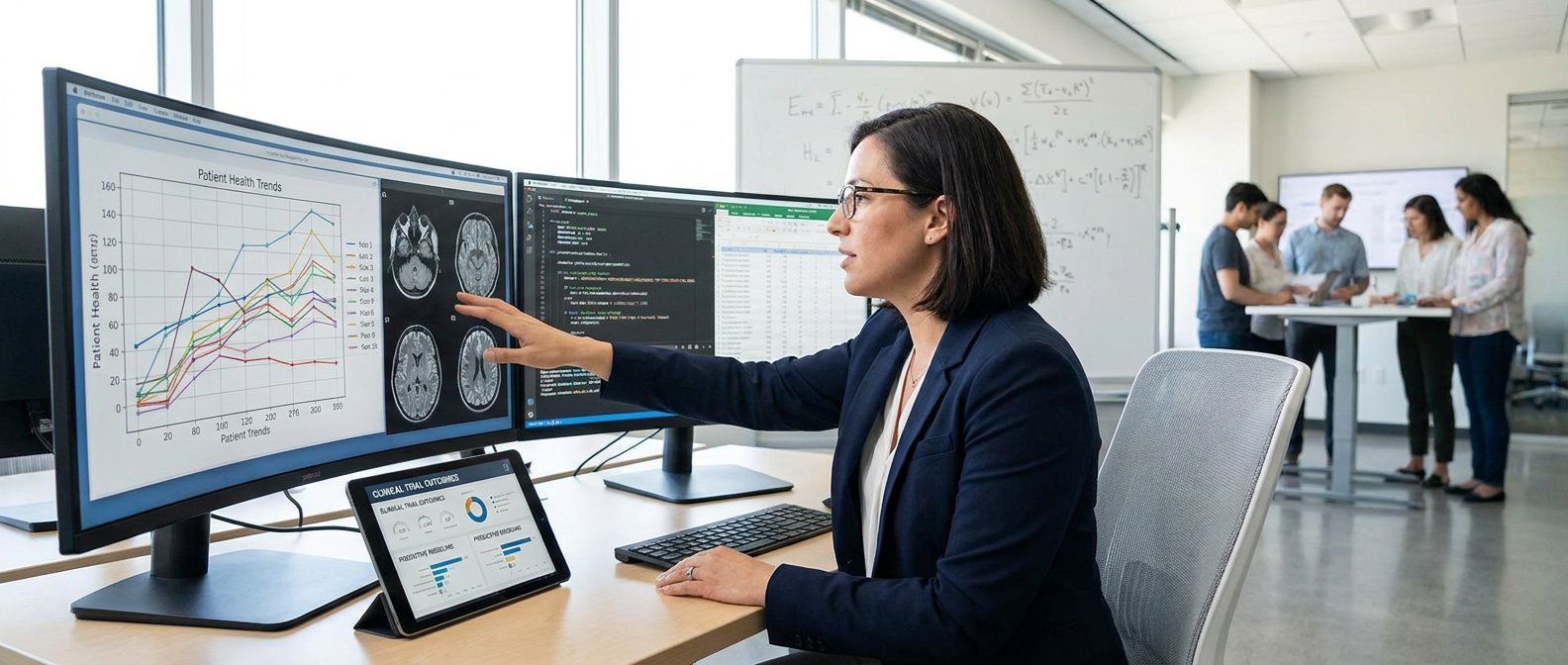 Data scientist analyzing patient health trends and medical imaging data