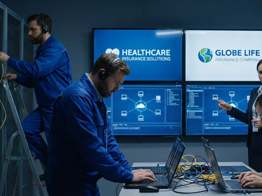 IT team monitoring and managing insurance company network infrastructure